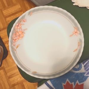Vintage Milk glass Indopal serving bowl/plate with pink and grey flowers